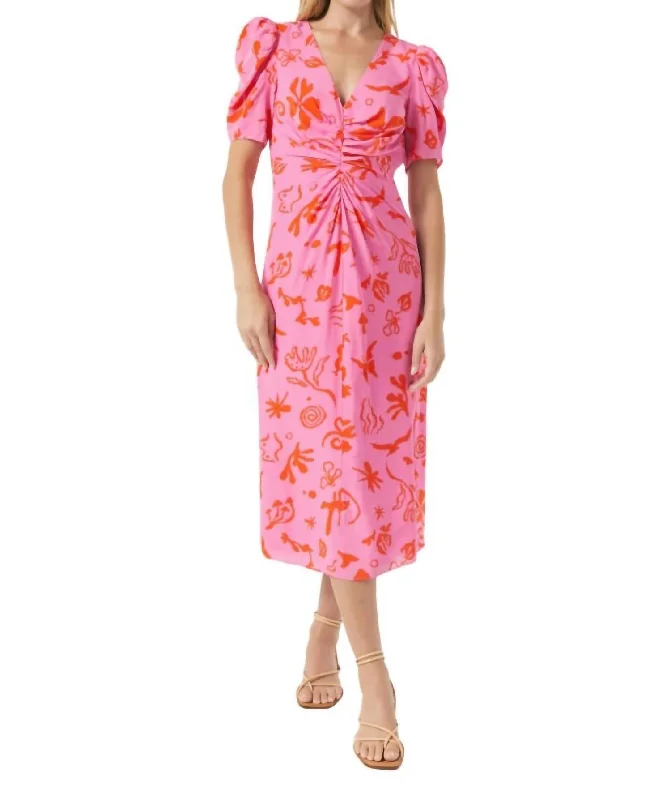 Maci Dress In Pink Botanical Abstract Breathable unclassified dresses