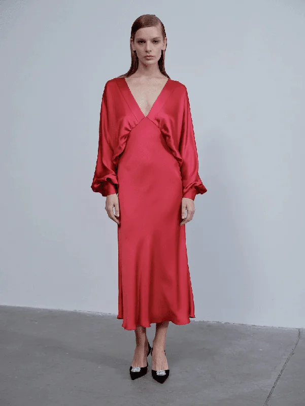 Mila V Neck Satin Dress in Red Velvet unclassified dresses