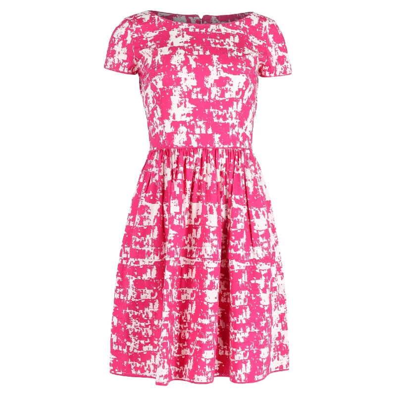 Oscar de la Renta Printed Knee-Length Dress in Pink Cotton Sleeveless unclassified dresses