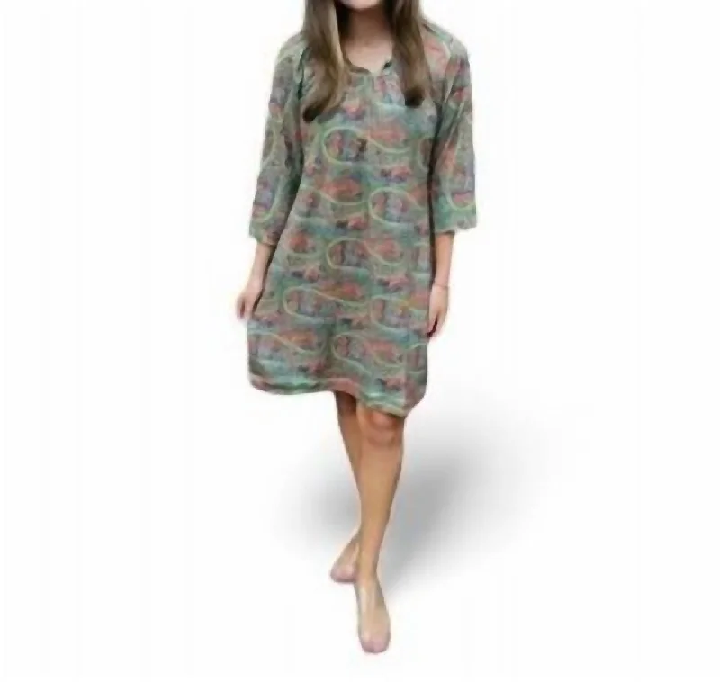 Paisley Babydoll Dress In Geen Multi Street style unclassified dresses