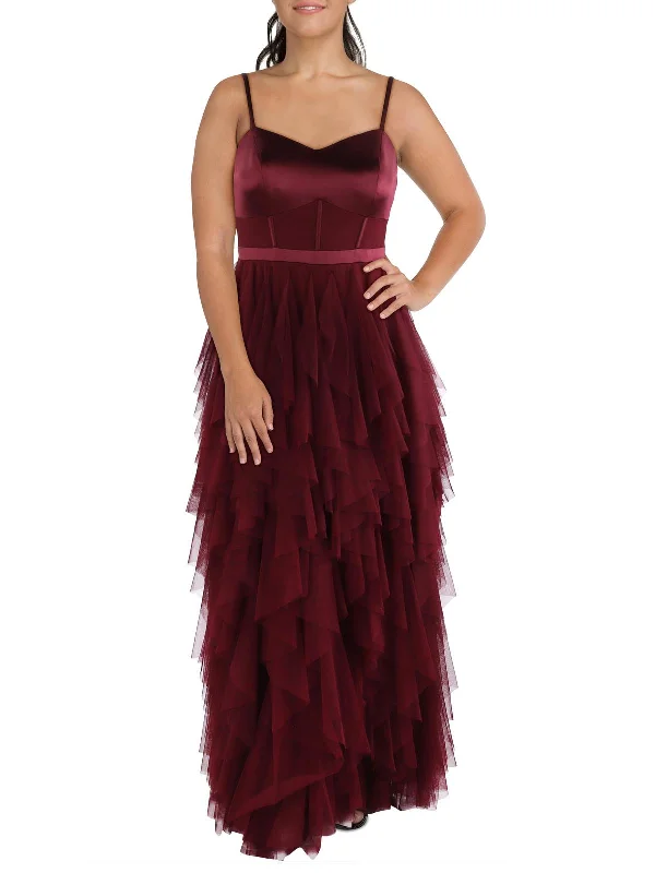 Plus Womens Tiered Polyester Evening Dress One-shoulder unclassified dresses