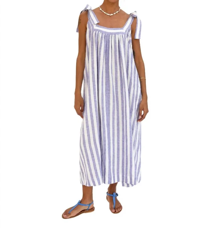 Rosalie Dress In Purple & Off White Linen Stripe Wrap unclassified dresses