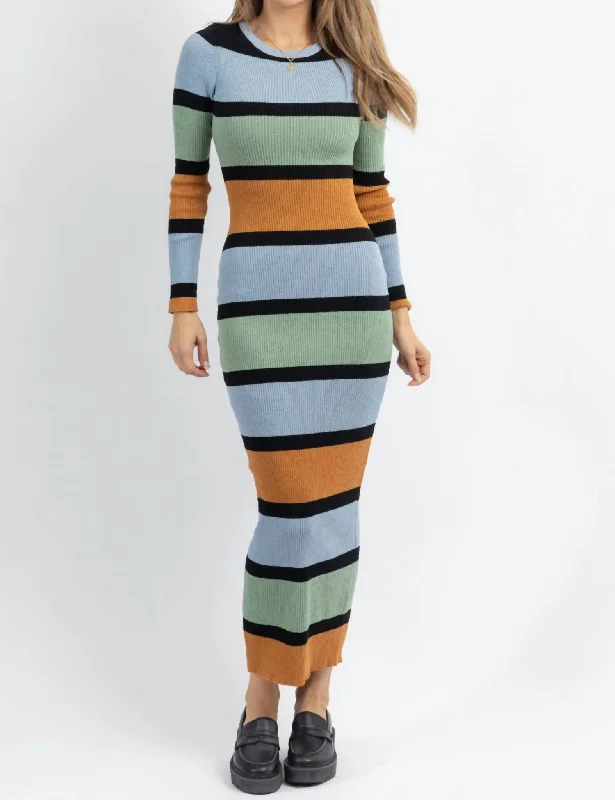 Roswell Ribbed Dress In Multi Color Striped Festival unclassified dresses