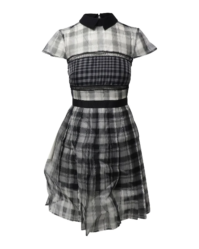 Self-Portrait Plaid Check Collar Dress in Black Silk Trendy unclassified dresses