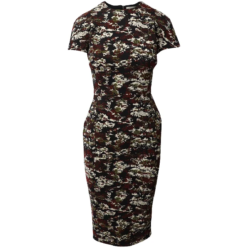 Victoria Beckham Camo Print Cap Sleeve Sheath Dress im Multicolor Cotton Stylish unclassified dresses