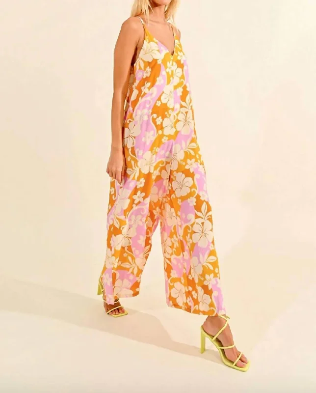 Wide Printed Jumpsuit In Yellow/pink Travel unclassified dresses