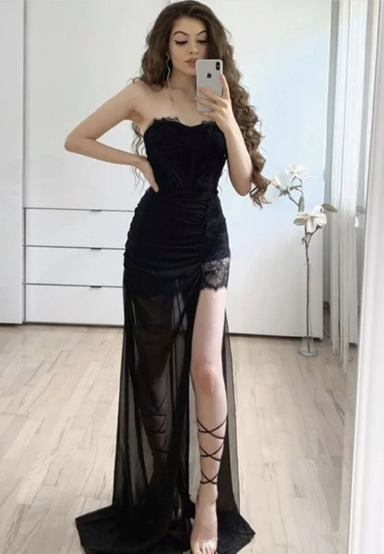 Black lace long prom dress black evening dress S15437 Lace Evening Dress