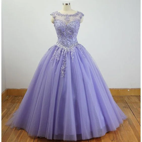 Gorgeous Cap Sleeves Lavender Ball Gown Quinceanera Dresses Lace Appliqued Sweet 16 Dress Y7341 Vintage Lace Gown