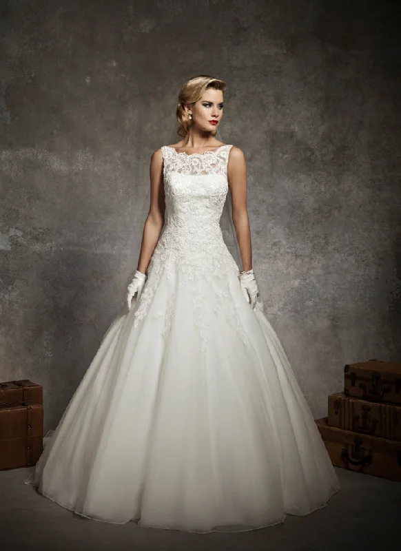 Justin Alexander Lace Ball Gown with Sabrina Neckline / 8630 Elegant Lace Design